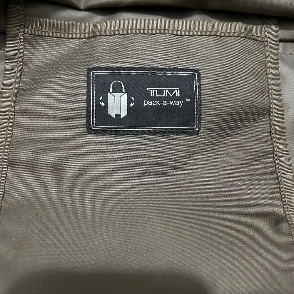 Tumi Pack-a-Way 100% Nylon Taupe Tote with Brown Leather Accents and Handles